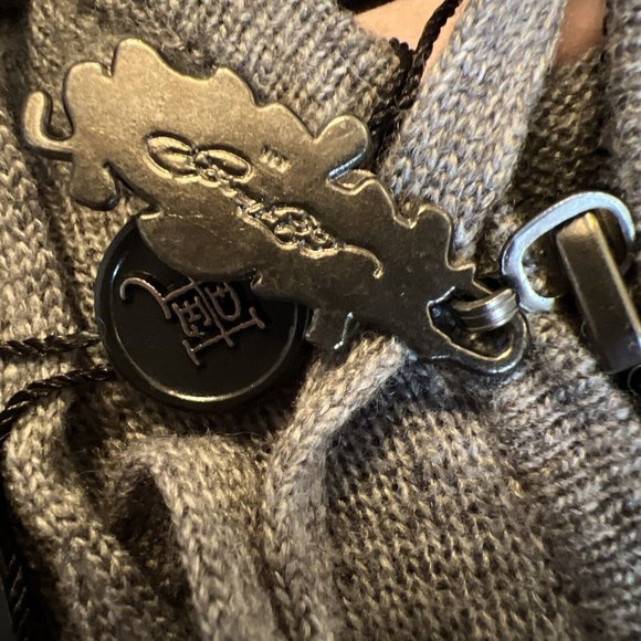 ED HARDY L Hooded Wool Blend Zip Knit Sweater Cardigan DEATH BEFORE DISH… - Picture 9 of 10